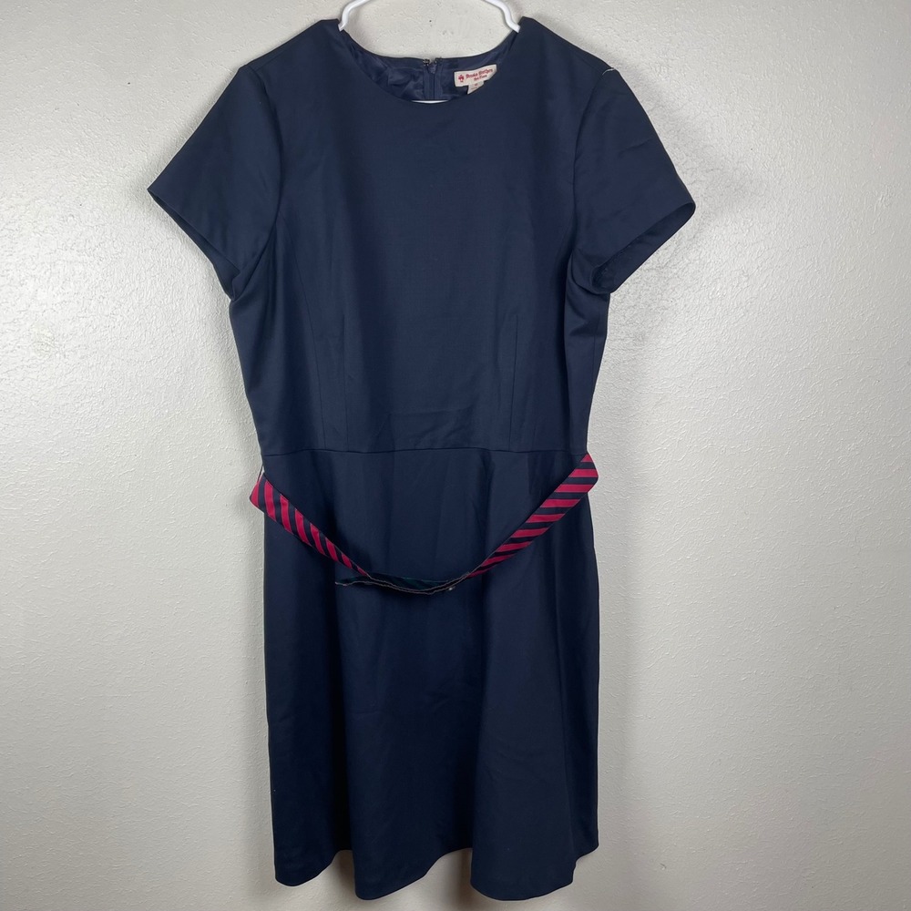 Brooks Brothers Red Fleece Navy Wool Blend Fit & Flare Dress Striped Belt Sz‎ 16